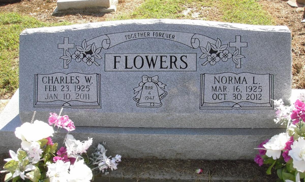 OK, Grove, Olympus Cemetery, Headstone, Flowers, Charles Watson & Norma L.