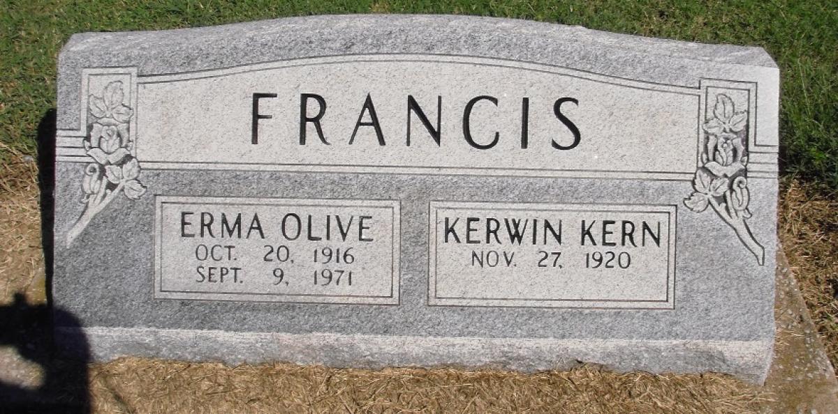 OK, Grove, Olympus Cemetery, Headstone, Francis, Kerwin Kern & Erma Olive