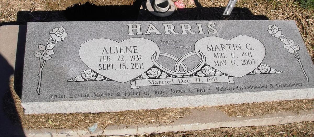 OK, Grove, Olympus Cemetery, Headstone, Harris, Martin G. & Aliene