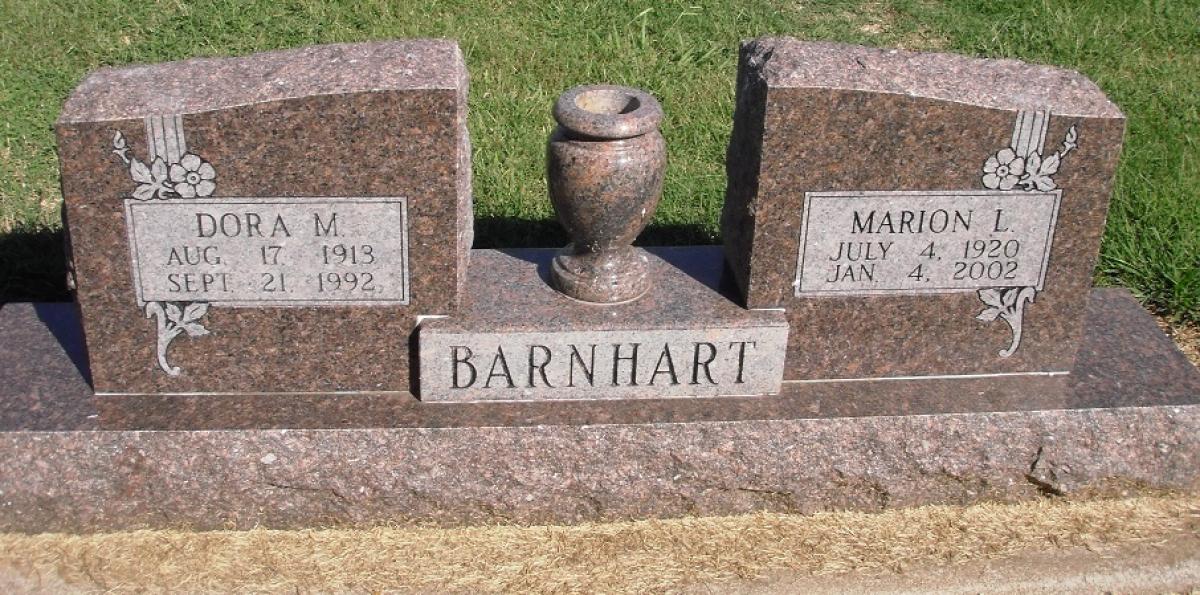 OK, Grove, Olympus Cemetery, Headstone, Barnhart, Marion L. & Dora M.