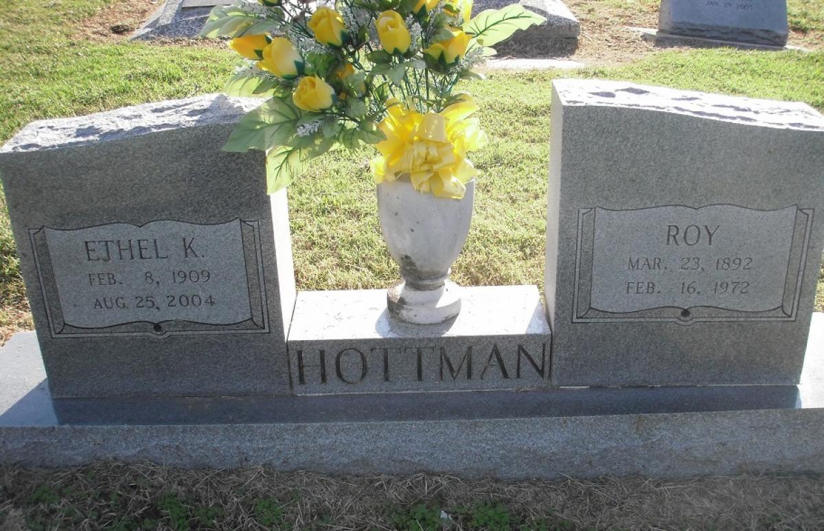 OK, Grove, Olympus Cemetery, Headstone, Hottman, Charles L. "Roy" & Ethel K.