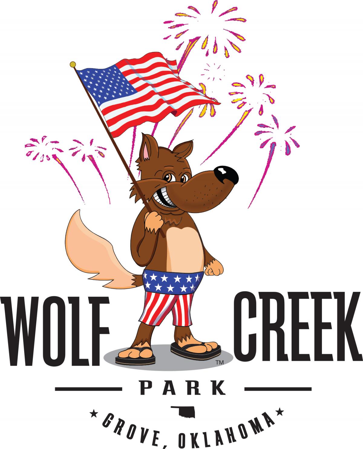 oklahoma, grove, grand lake, fireworks, wolf creek park, wolfie