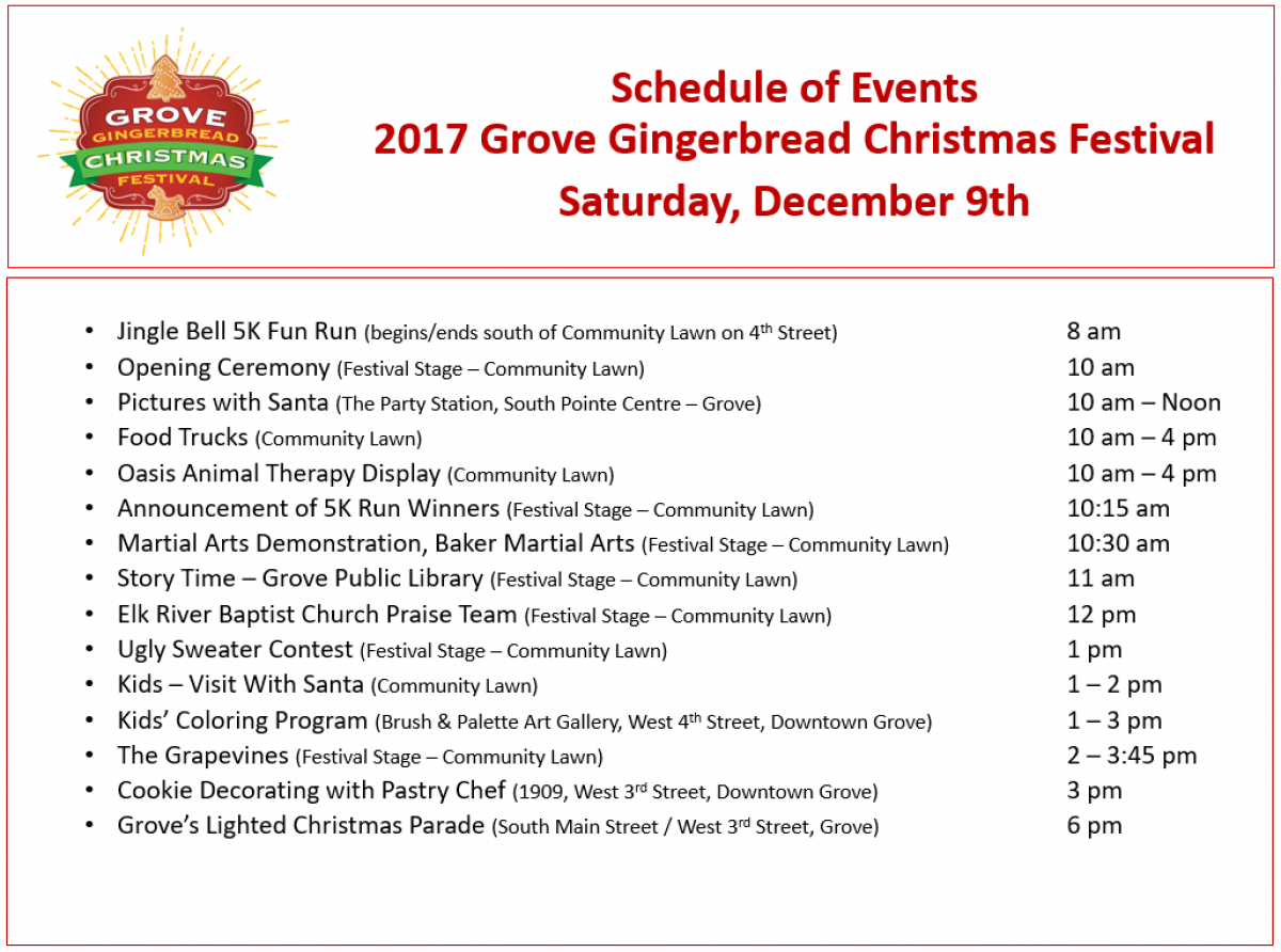 Christmas Festival Parade Full Day Of Activities December 9 City Of Grove Oklahoma
