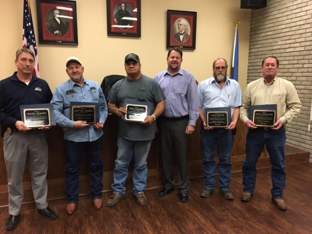 oklahoma, grove, grand lake, city employees, years of service