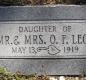 OK, Grove, Olympus Cemetery, Legg, Infant Daughter Headstone (Section 4)